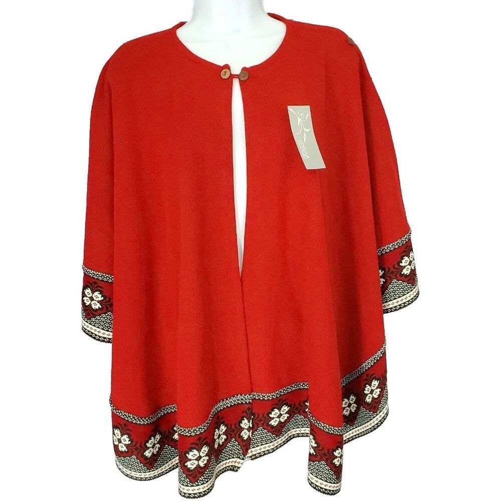 Lorena Original Design Womens Wrap Cape Shawl One Size Red Geometric Design‎ NEW